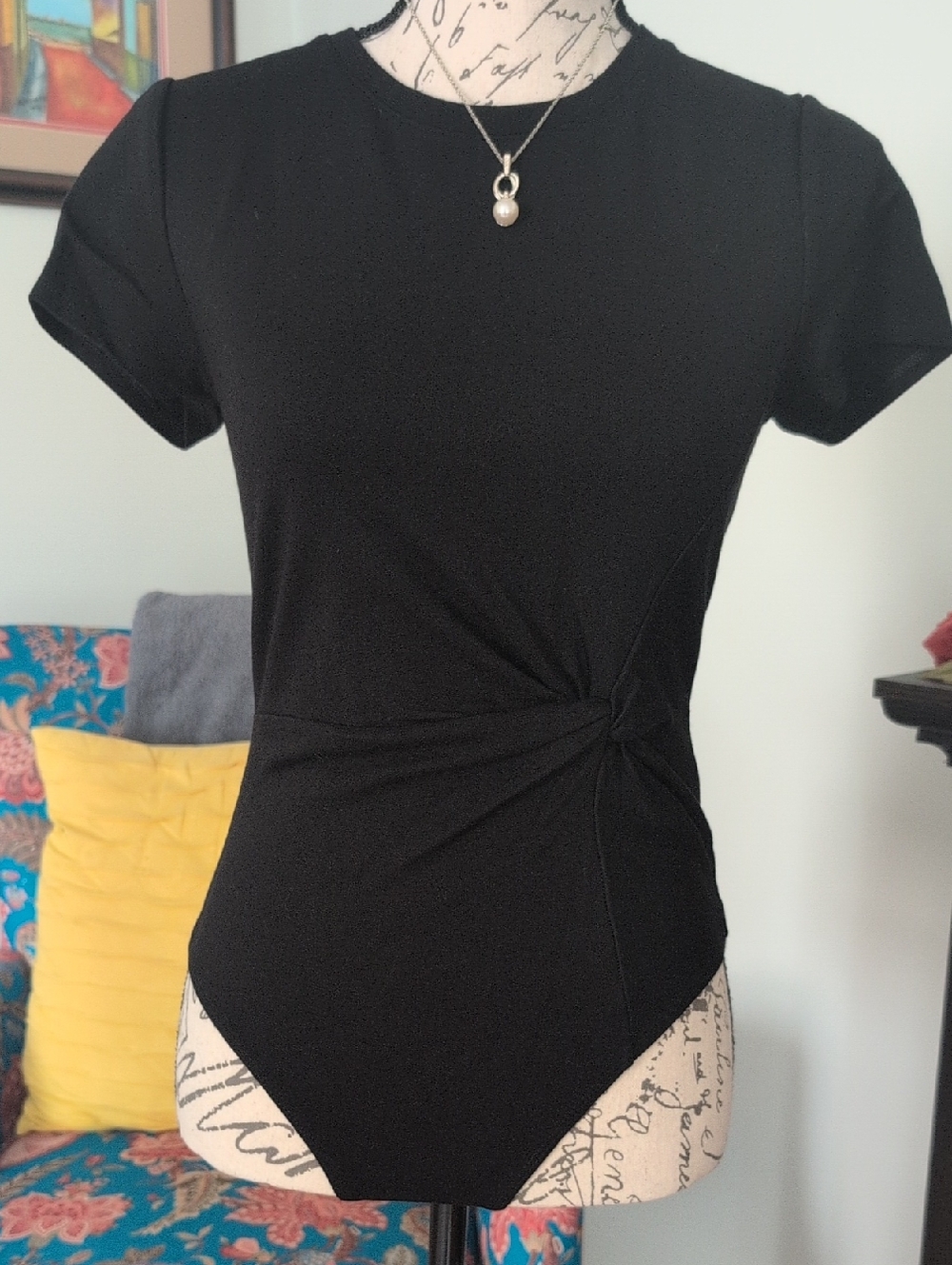 Express Black Twist-Detail Short Sleeve Bodysuit